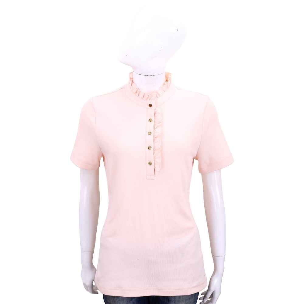 TORY BURCH Deneuve Polo 木耳邊飾短袖休閒衫(芭蕾粉) | 精品服飾/鞋子| Yahoo奇摩購物中心