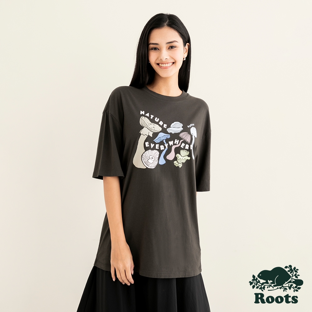 Roots 女裝- NATURE EVERYWHERE寬版短袖T恤-鐵灰色