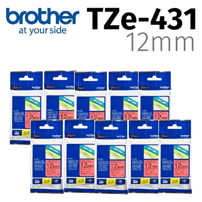 【10入組】brother 原廠護貝標籤帶 TZe-431 (紅底黑字 12mm)