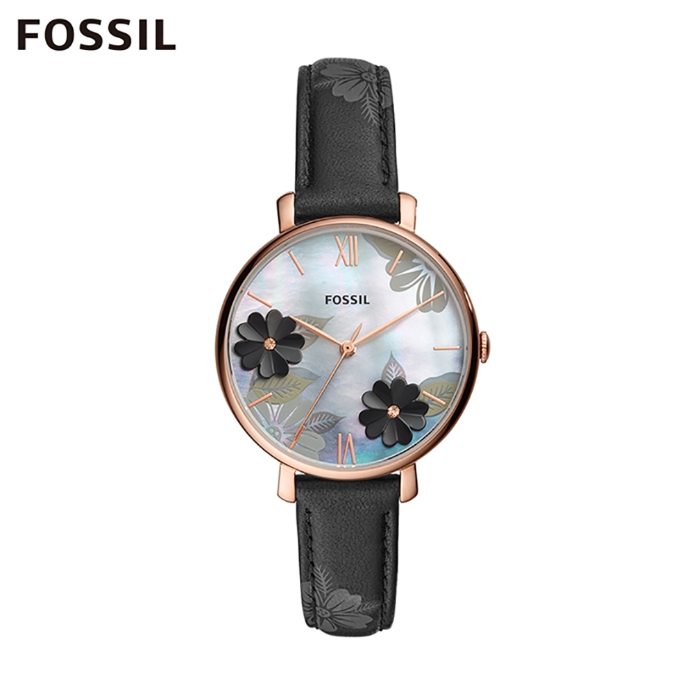 FOSSIL JACQUELINE 百魅儷人皮革女錶-黑色 36MM ES4535