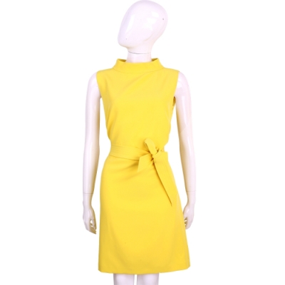 BLUGIRL 黃色素面小立領無袖綁帶洋裝