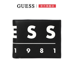 【GUESS】-純色皮面LOGO皮夾-黑