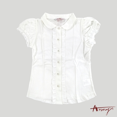 Annys安妮公主-荷葉邊造型春夏款純棉公主袖襯衫*0170白色