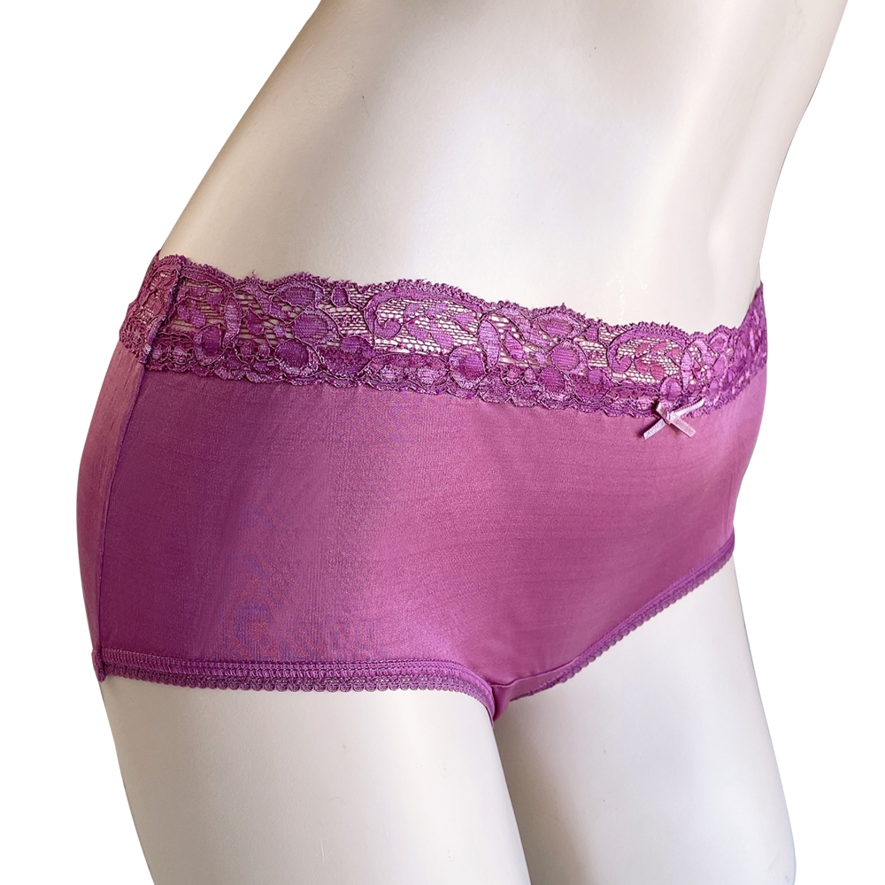 三角褲 100%蠶絲法式蕾絲中腰內褲2件組M-XL(紫) Seraphic