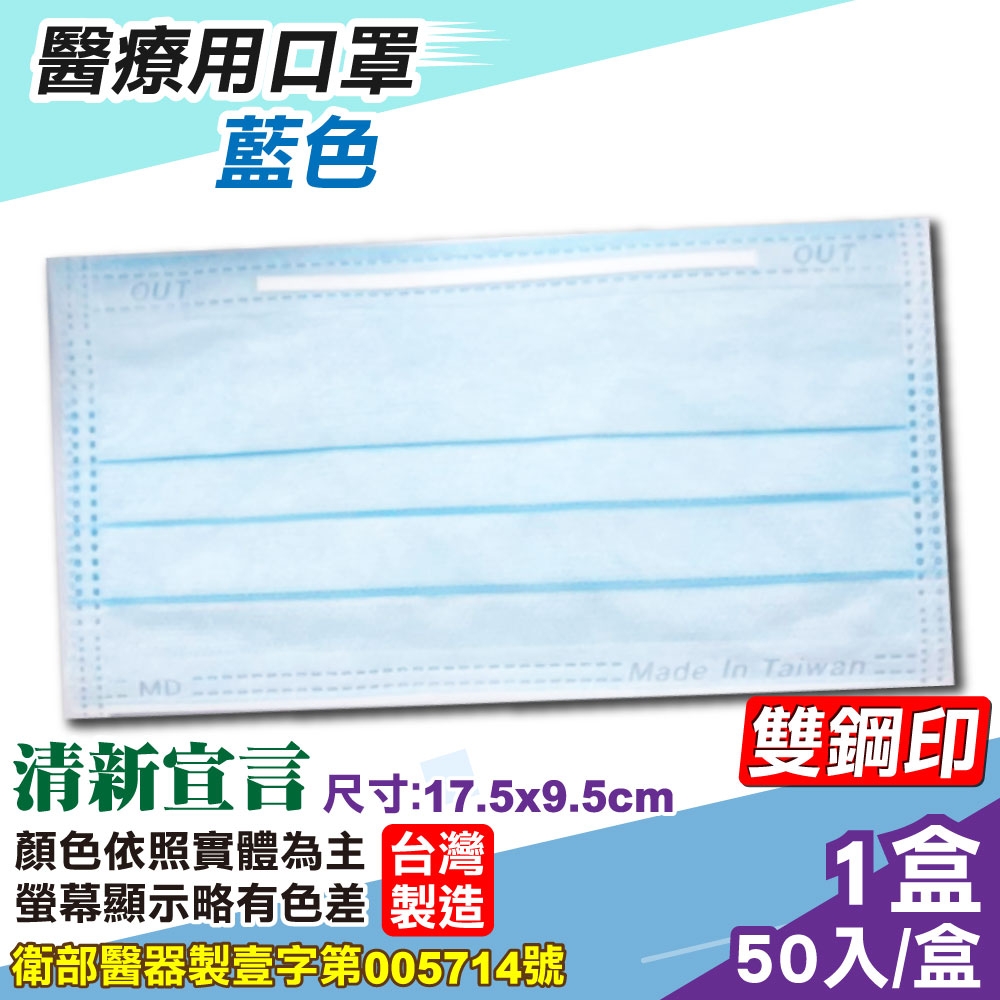 清新宣言醫療口罩 藍色 50片 盒 台灣製造醫用口罩cns14774 醫療口罩 Yahoo奇摩購物中心