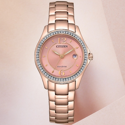 CITIZEN星辰 LADY S系列 光動能 優雅水晶腕錶 母親節 禮物 29.5mm / FE1252-82X