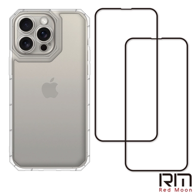 RedMoon APPLE iPhone15 Pro 6.1吋 手機殼貼3件組 鏡頭全包式貓瞳盾殼+9H玻璃保貼2入(i15Pro)