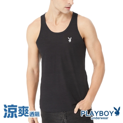 PLAYBOY 速乾透氣波浪紋氣網排汗背心-單件(黑)