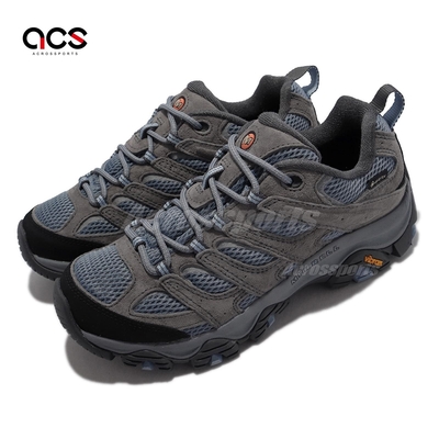 Merrell 戶外鞋 Moab 3 GTX 防水 真皮 運動 女鞋 登山 越野 避震 支撐 耐磨 黃金大底 灰 藍 ML036324