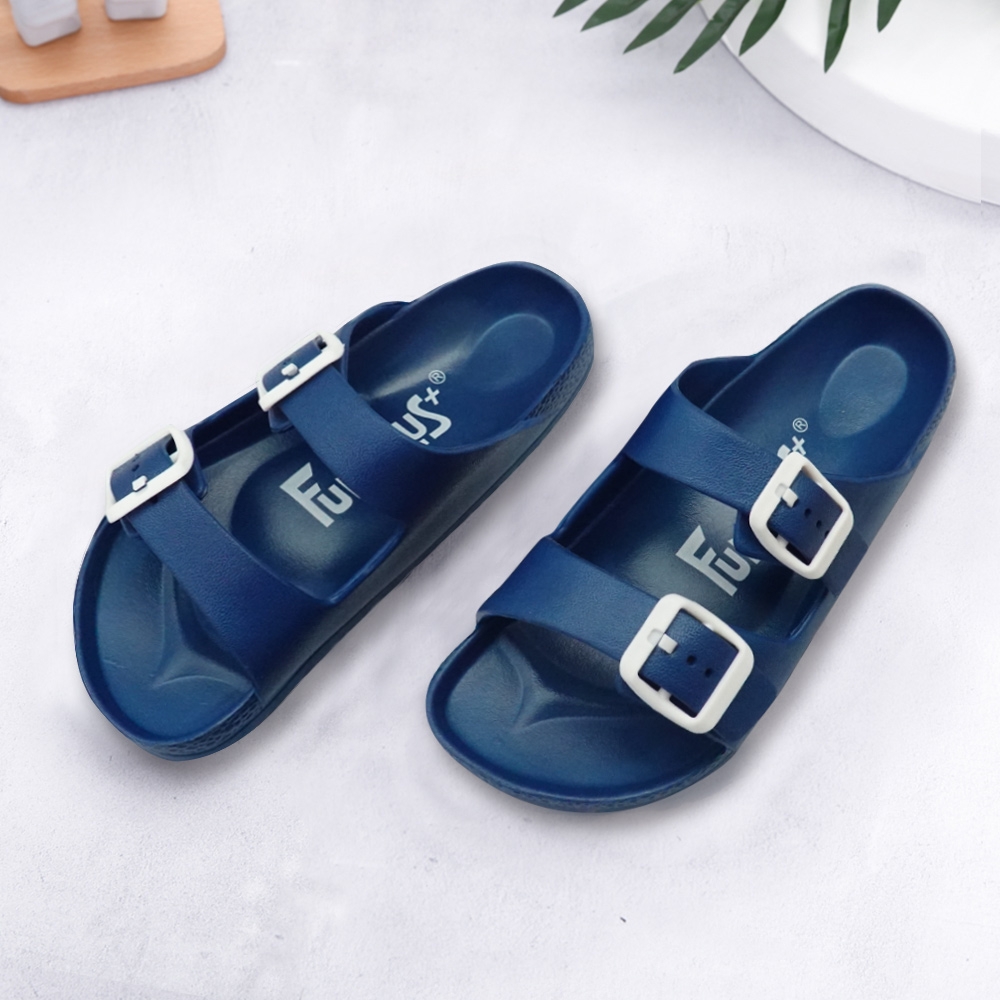 FunPlus+兒童款 雙排扣多功能童拖鞋-藍色