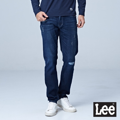 Lee 男款 726 微刷破中腰標準小直筒牛仔褲 深藍洗水