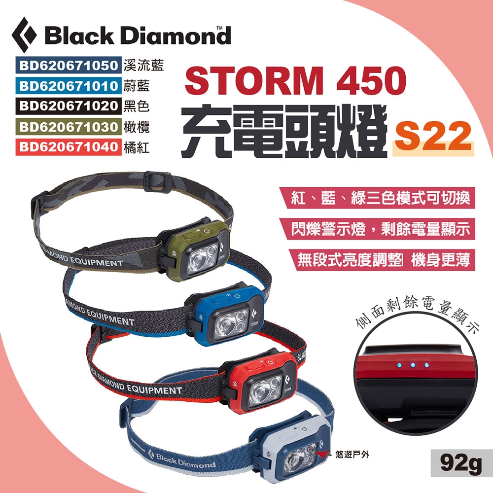 Black Diamond STORM 450頭燈S22 多色可選 夜間照明 露營 悠遊戶外
