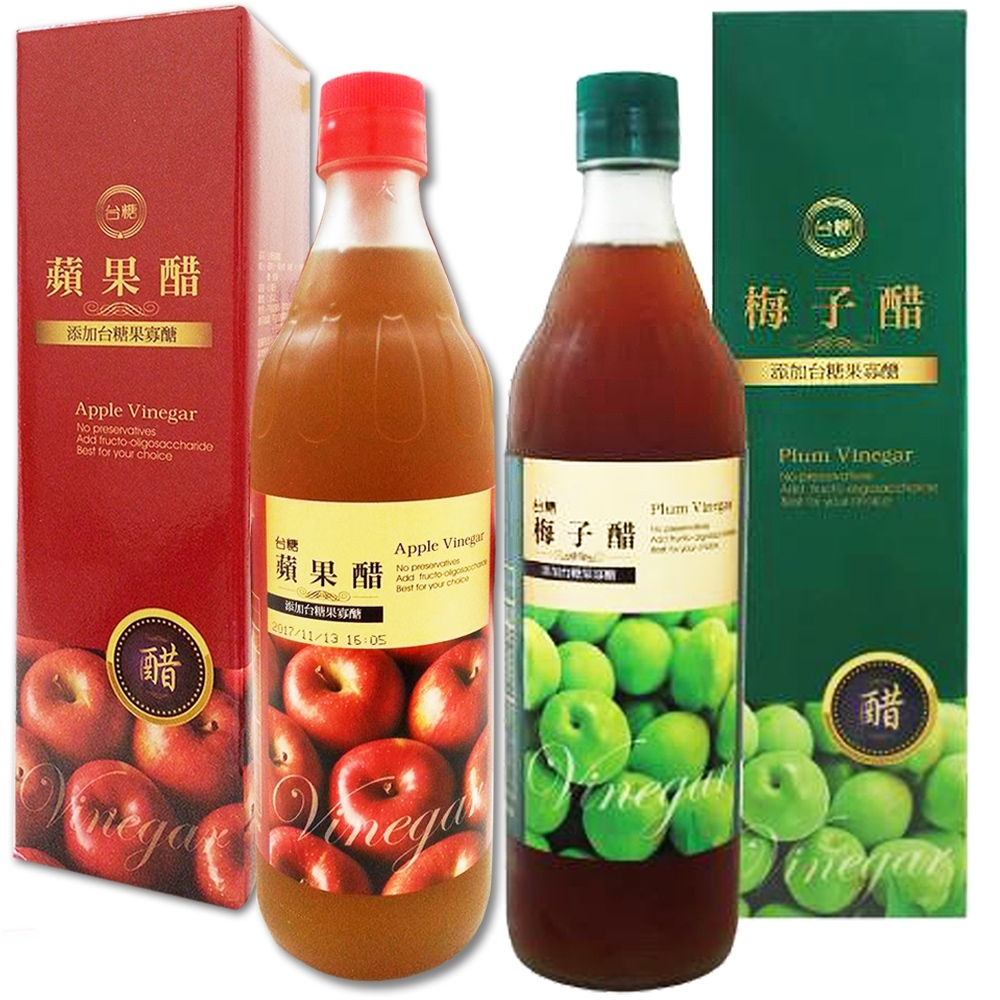 酸甜好滋味 台糖蘋果醋5瓶梅子醋1瓶(添加果寡醣;600ml/瓶)