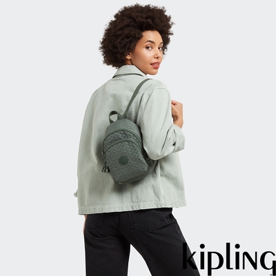 Kipling 軍綠老花格紋休閒小後背包-NEW DELIA COMPACT