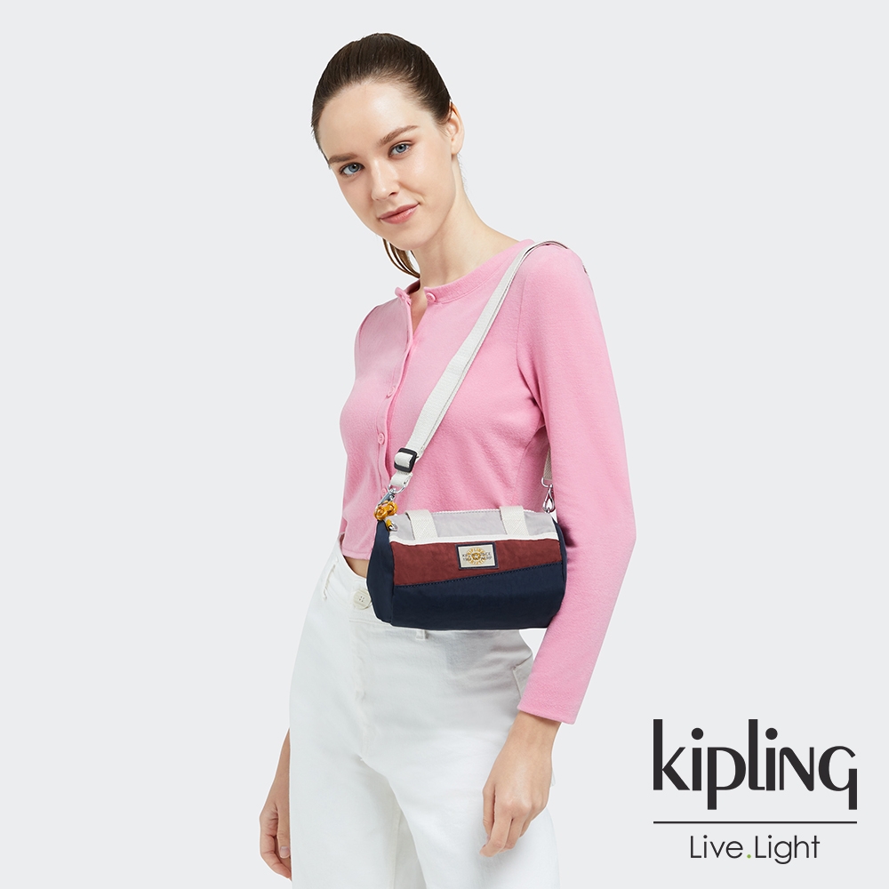 Kipling 帥氣藍撞復古紅輕量型斜肩運動小包-QUAN