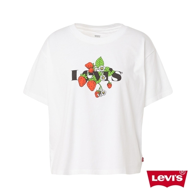 Levis 女款 短袖學院T恤 中短版方正寬袖版型 草莓攀藤Logo