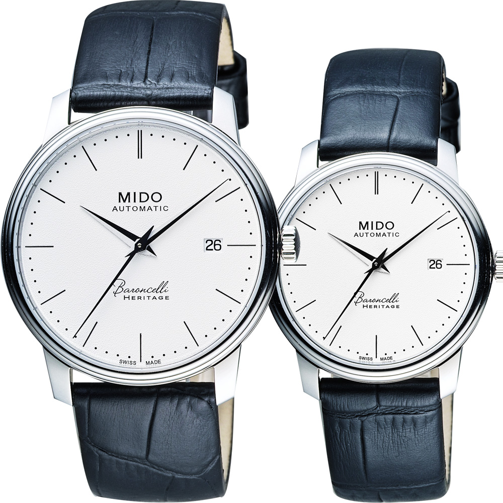 MIDO 美度 官方授權 Baroncelli III Heritage 復刻經典機械對錶 新春送禮-41+32mm M0274071601000+M0272071601000