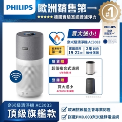 飛利浦 Philips 奈米級空氣清淨機-360度高效過濾★AC3033買大送小組★適用22坪