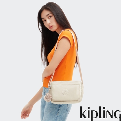 Kipling 溫柔珍珠米色多層隨身斜背包-ABANU M