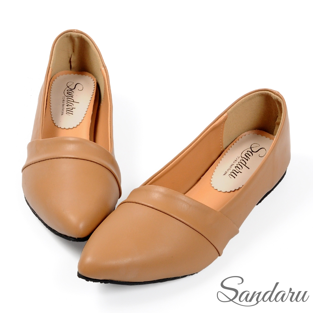 山打努SANDARU-尖頭鞋 壓摺美型素面平底鞋-可可
