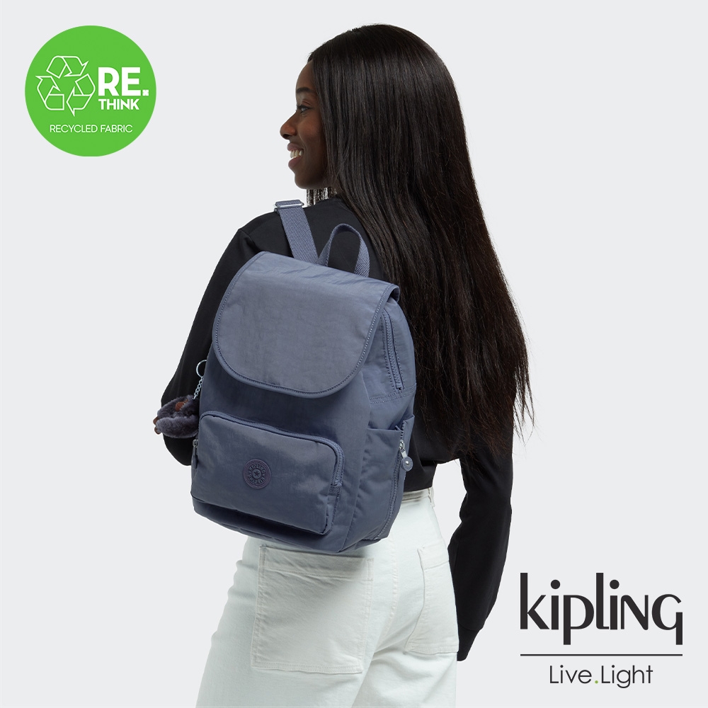 Kipling 復古迷霧灰掀蓋式拉鍊後背包-CAYENNE S