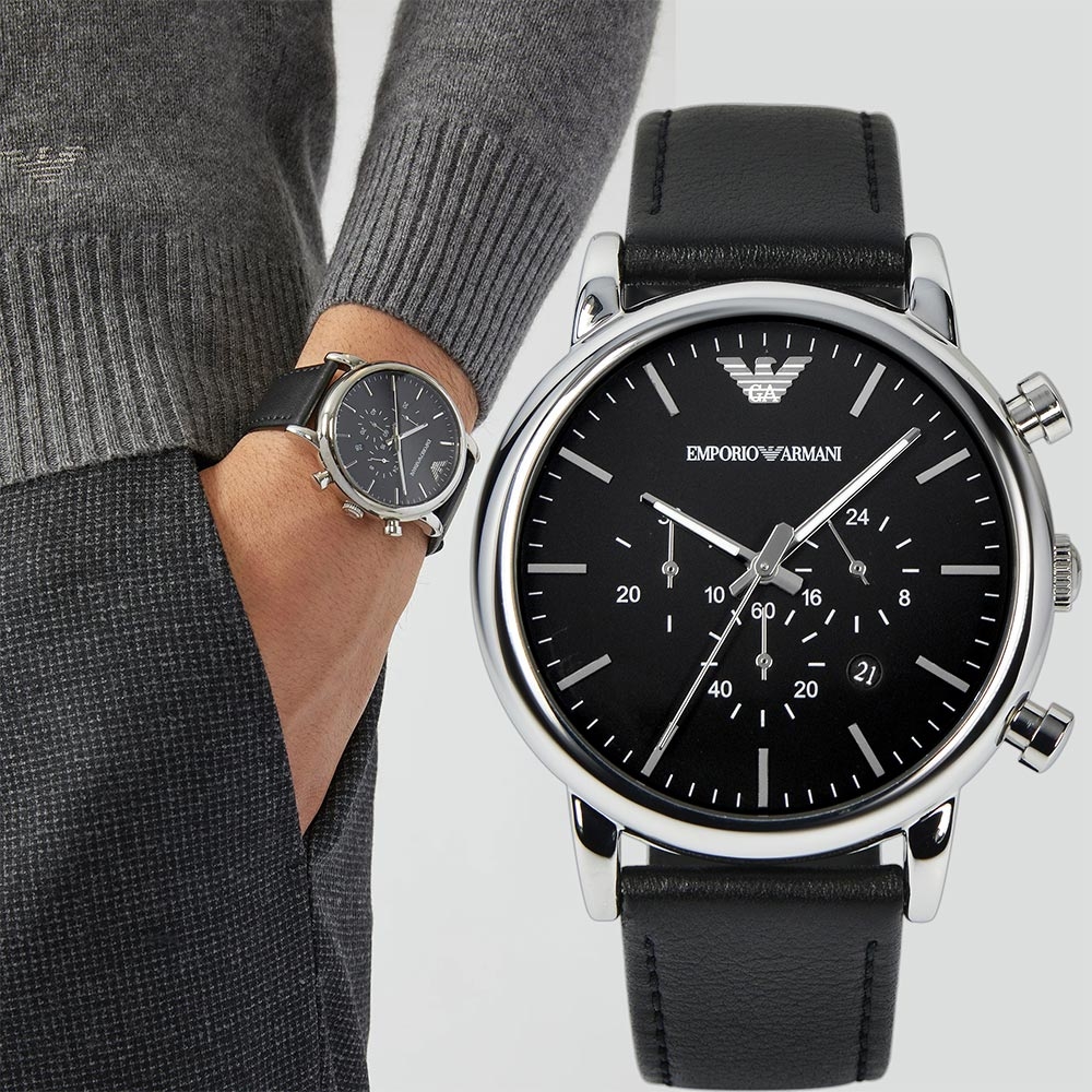 ARMANI Classic 城市時尚計時腕錶 送禮首選-黑/46mm