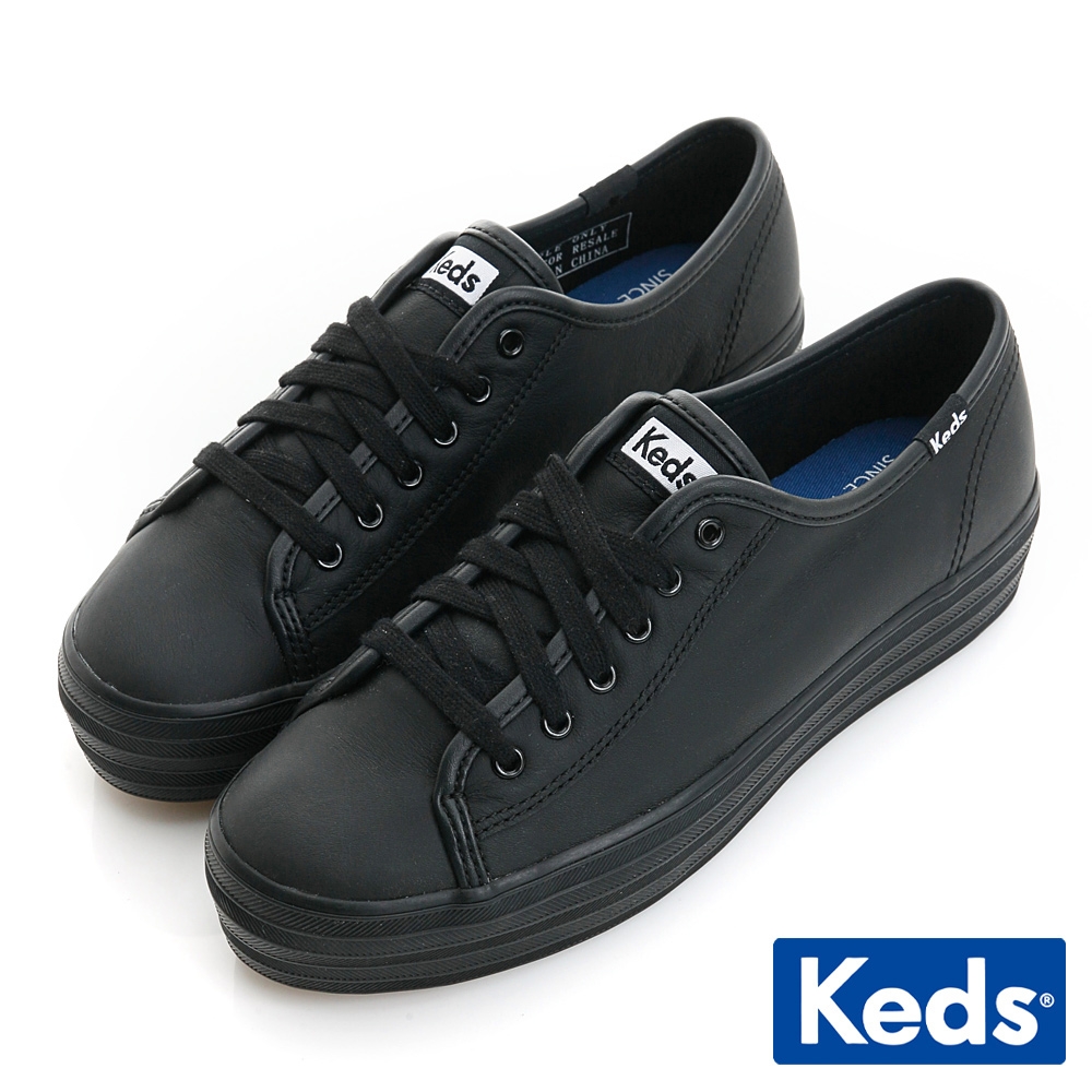 Keds TRIPLE KICK 時尚皮革厚底休閒鞋-黑