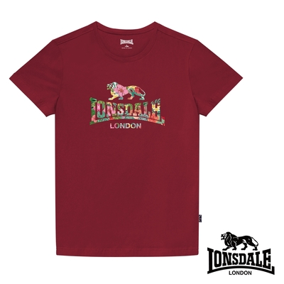 【LONSDALE 英國小獅】夏日扶桑花LOGO短袖T恤-暗紅LT002