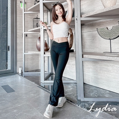 【Lydia】現貨 彈性修身休閒長褲 小喇叭長褲 收腹提臀瘦腿(黑 M、L、XL、2L)