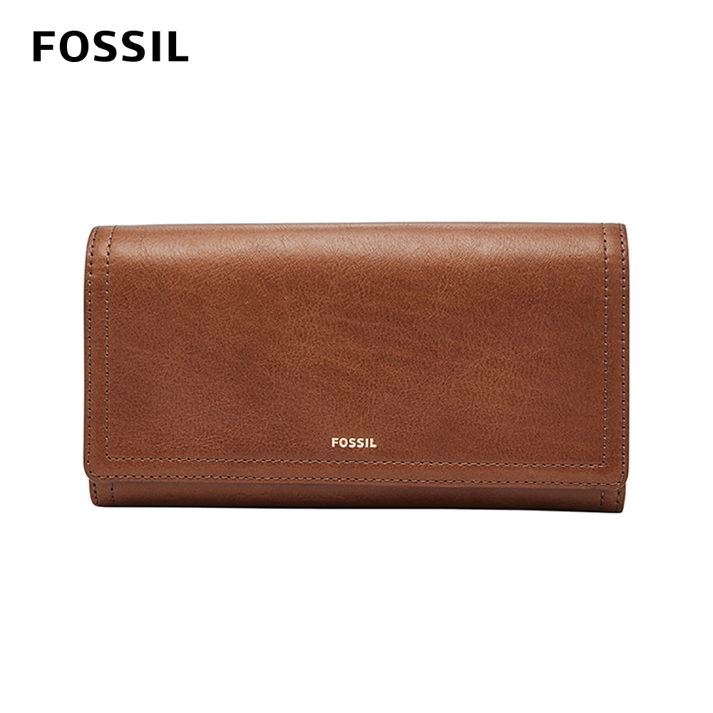 FOSSIL Logan 三折真皮拉鍊RFID長夾-咖啡色 SL7833200