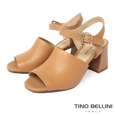 Tino Bellini 巴西進口盛夏法式復古魚口繫踝粗跟涼鞋-米