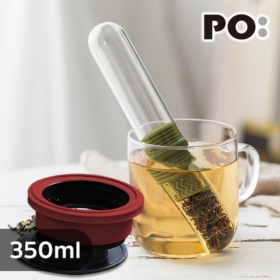 【PO:Selected】丹麥咖啡泡茶兩件組 (咖啡玻璃杯350ml-黑紅/試管茶格-綠)