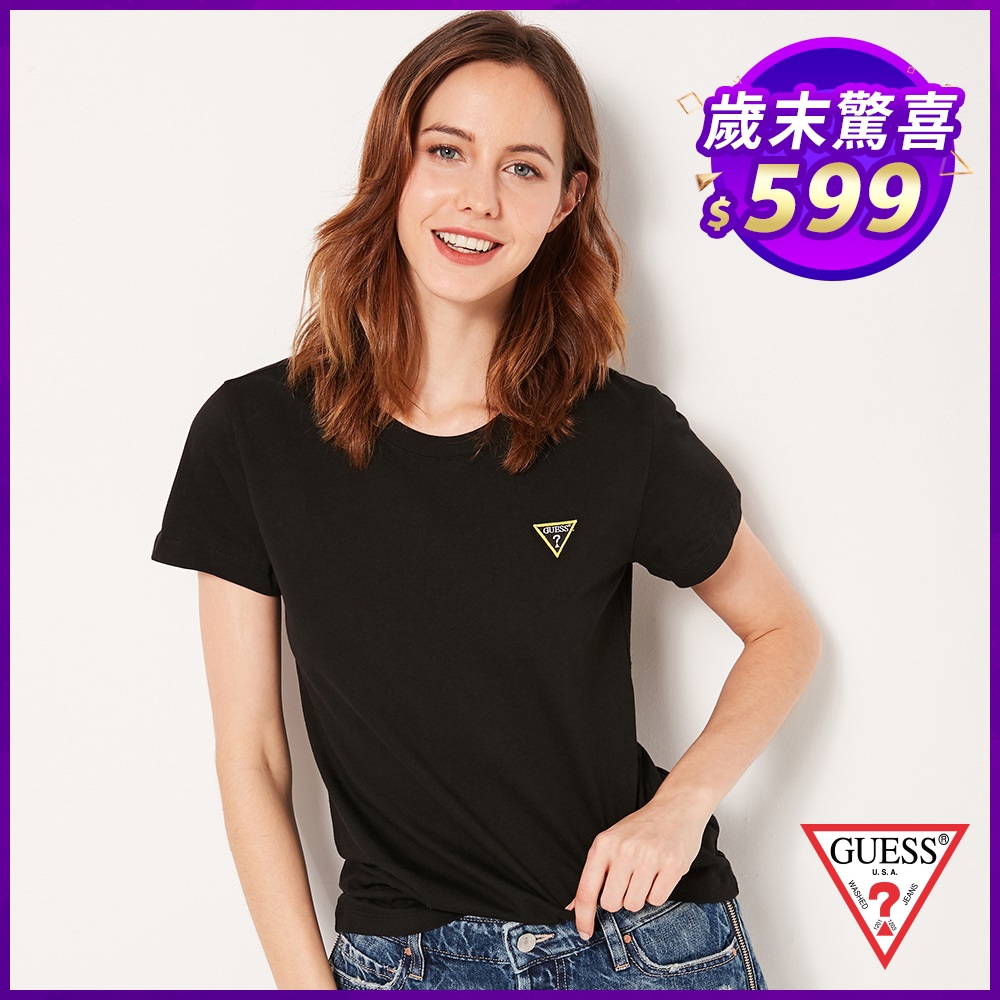 GUESS-女裝-刺繡小LOGO短T,T恤-黑 原價1290