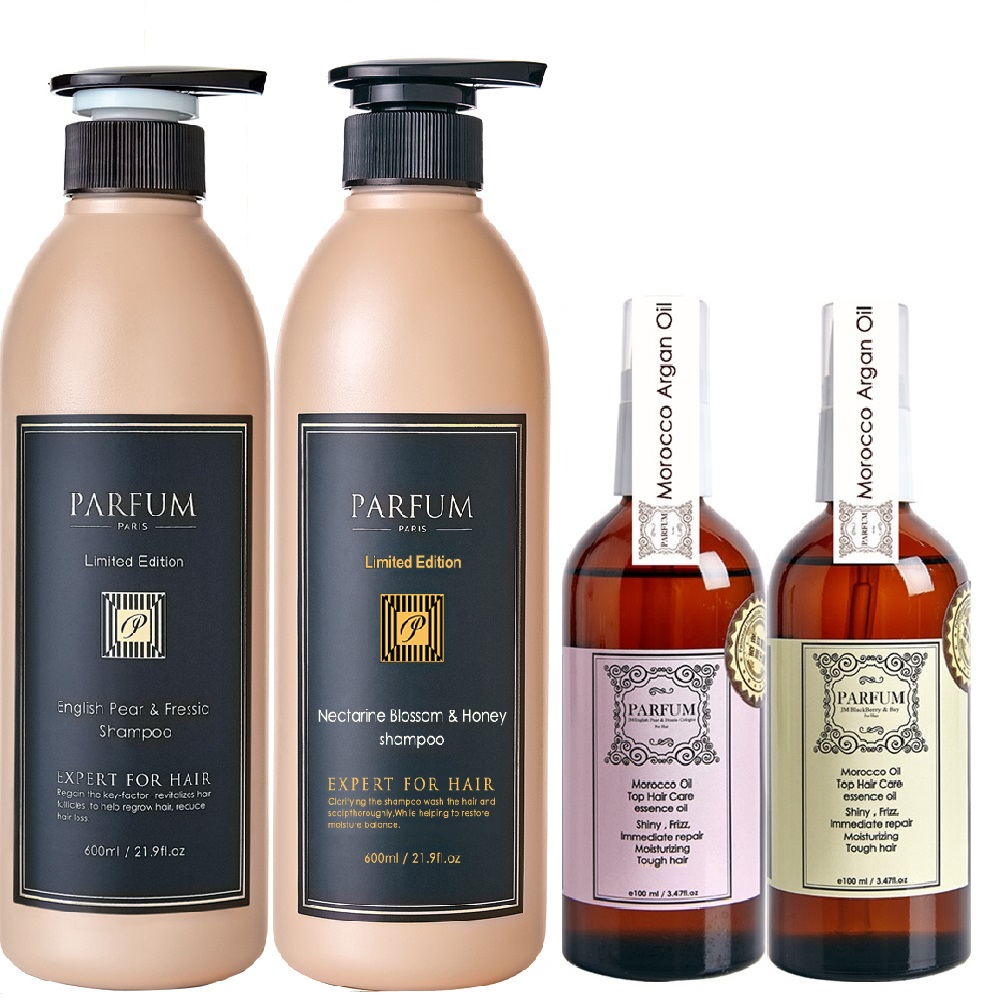 Parfum 巴黎帕芬 香氛精油洗髮精X2+經典香水護髮油X2 香水洗髮精/秀髮油/免沖洗護髮油/護色髮油/香水髮油