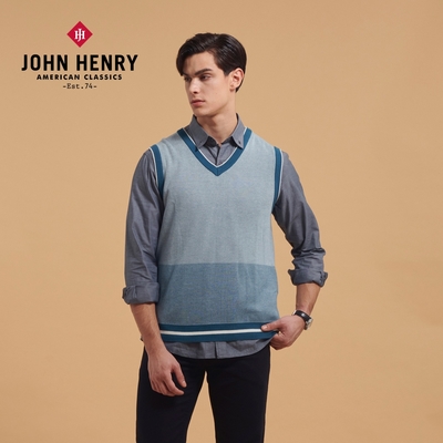 JOHN HENRY 雙色拼接滾邊針織背心-藍