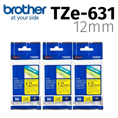 【3入組】brother 原廠護貝標籤帶 TZe-631 (黃底黑字 12mm)