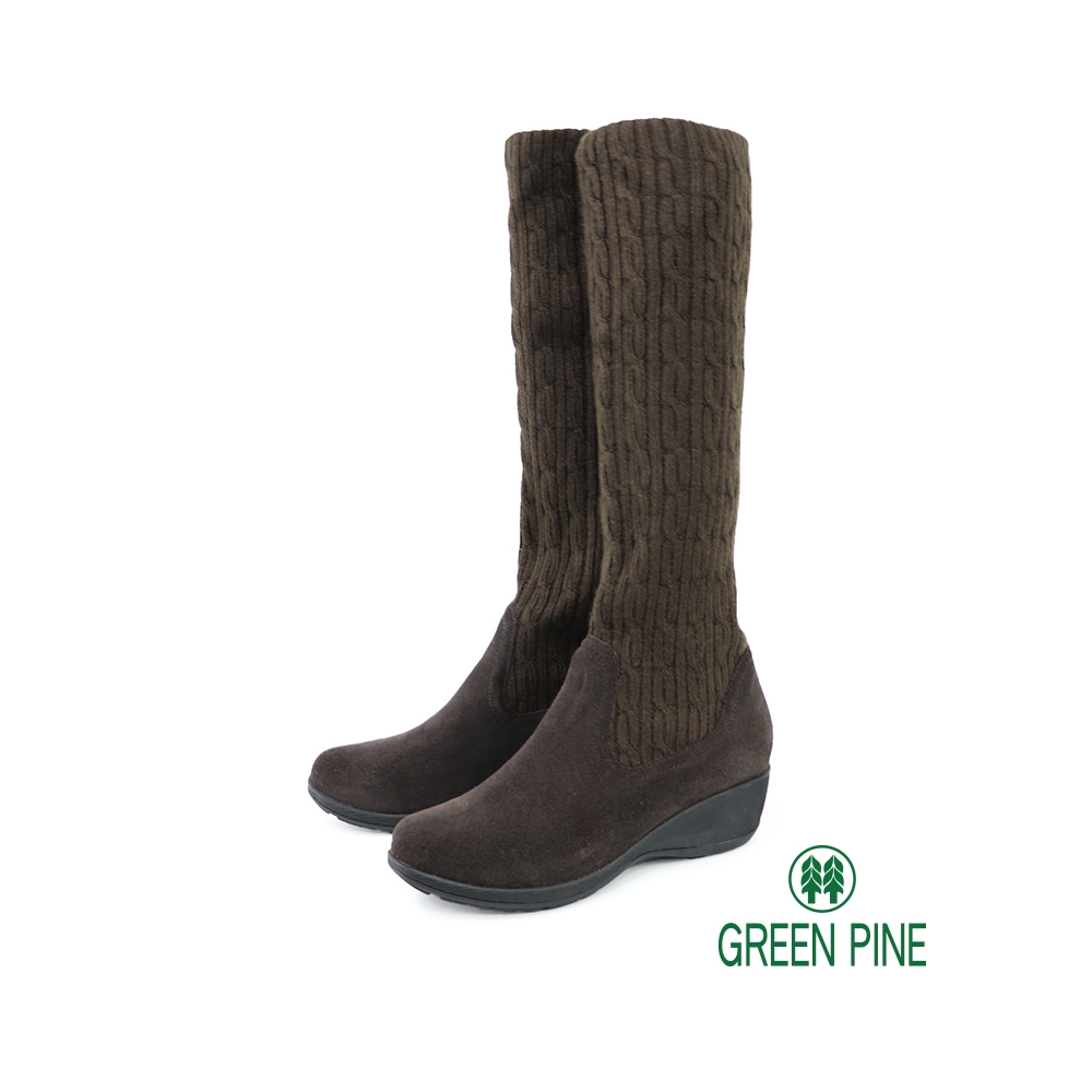 GREEN PINE百搭麂皮毛線橡膠坡形靴咖啡色(00328228)