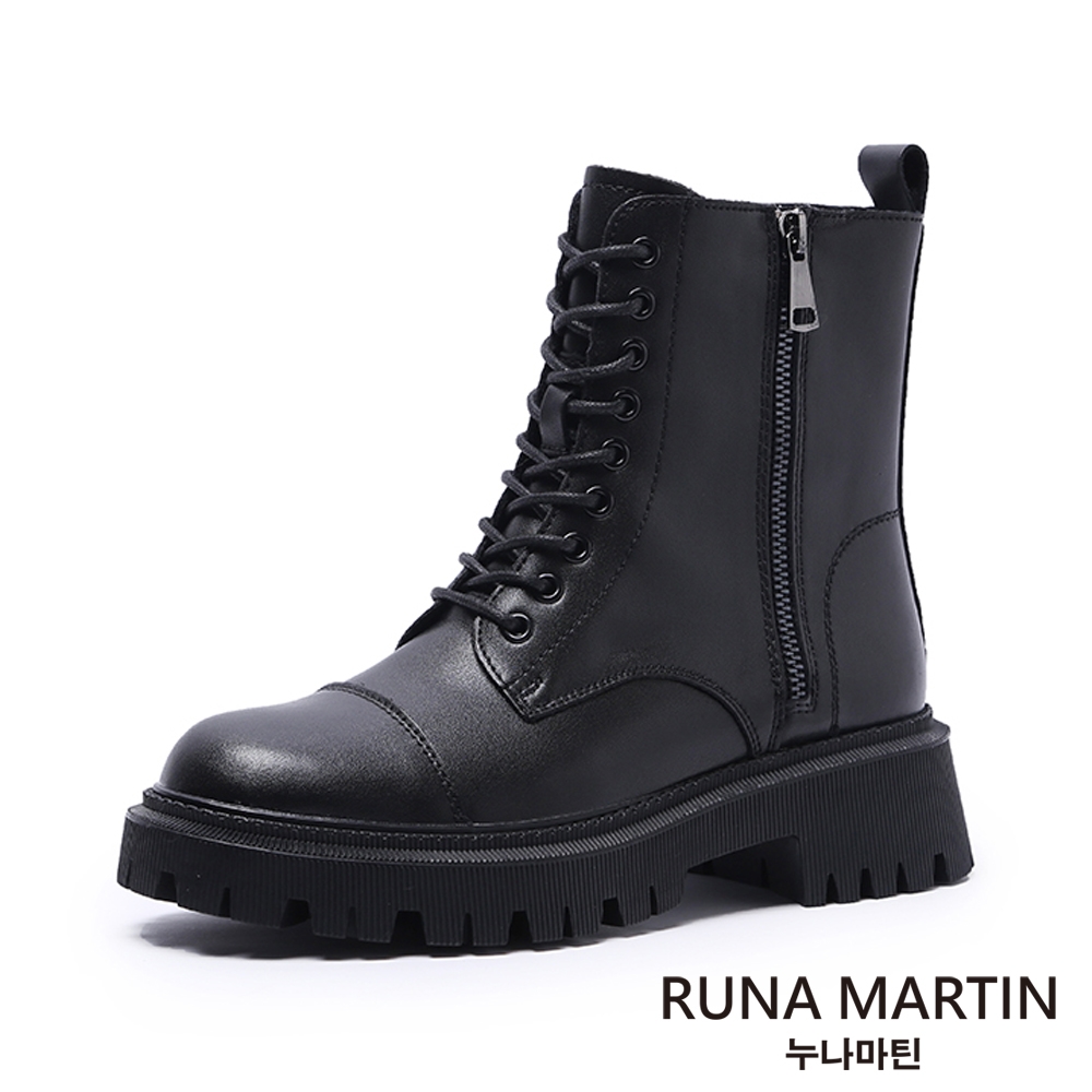 RUNA-正韓來台-時髦有型英倫風拉鍊厚底靴-黑