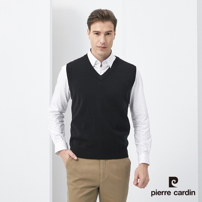 Pierre Cardin皮爾卡登 男款 羊毛混紡素色V領毛衣背心-黑色 (7005461-99)
