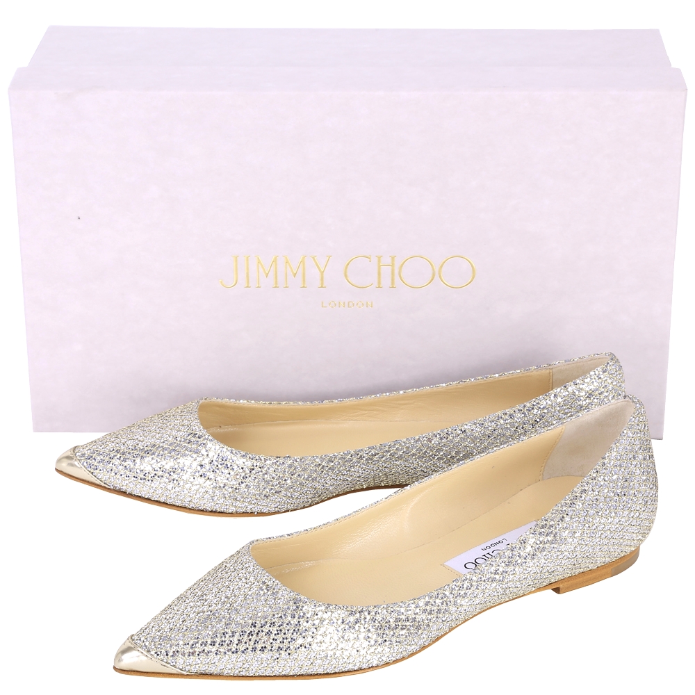 JIMMY CHOO ALINA 亮片設計尖頭平底鞋(香檳色) | 精品服飾/鞋子| Yahoo