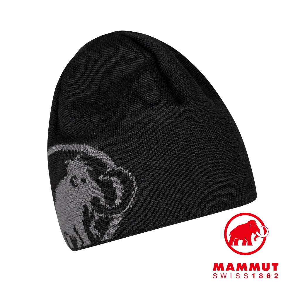 【Mammut 長毛象】Tweak Beanie 保暖針織LOGO羊毛帽 黑/鈦金灰 #1191-01352