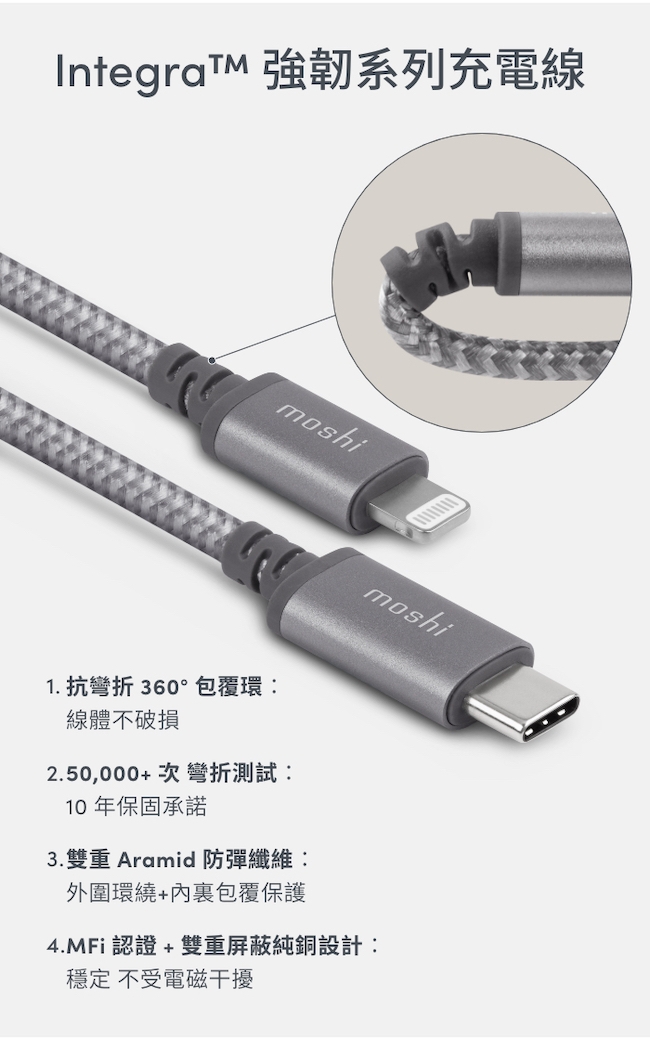 Moshi Integra USB-C to Lightning 傳輸編織線0.25M | Lightning