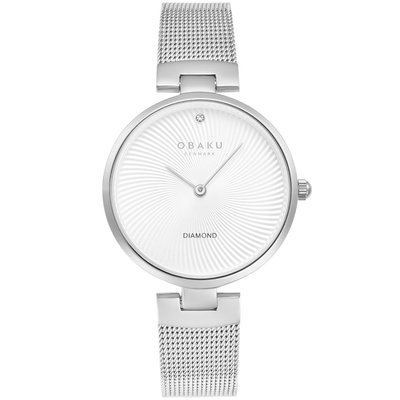 OBAKU 渦旋幾何時尚腕錶-銀X白-V256LXCIMC-33mm