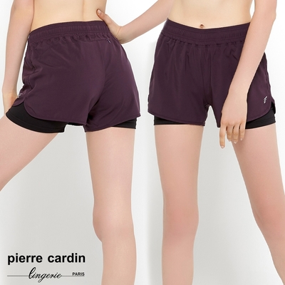 【pierre cardin 皮爾卡登女性內衣】吸排快乾雙層運動短褲-深紫