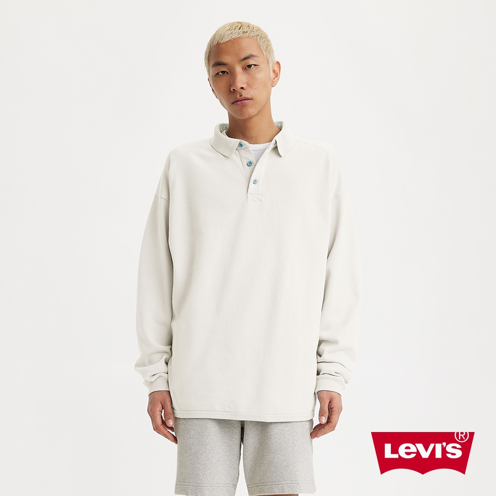 Levis Gold Tab金標系列 男款 寬鬆版落肩POLO式大學T / 灰白