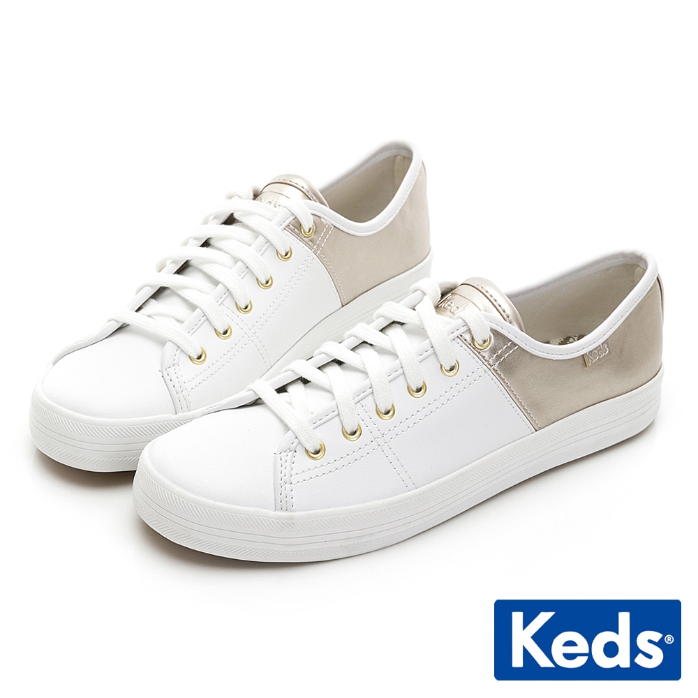 Keds KICKSTART 奢華香檳金皮革休閒鞋-白/金