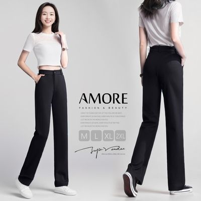 【Amore】韓版高腰彈力顯瘦西裝寬褲(M-XXL)