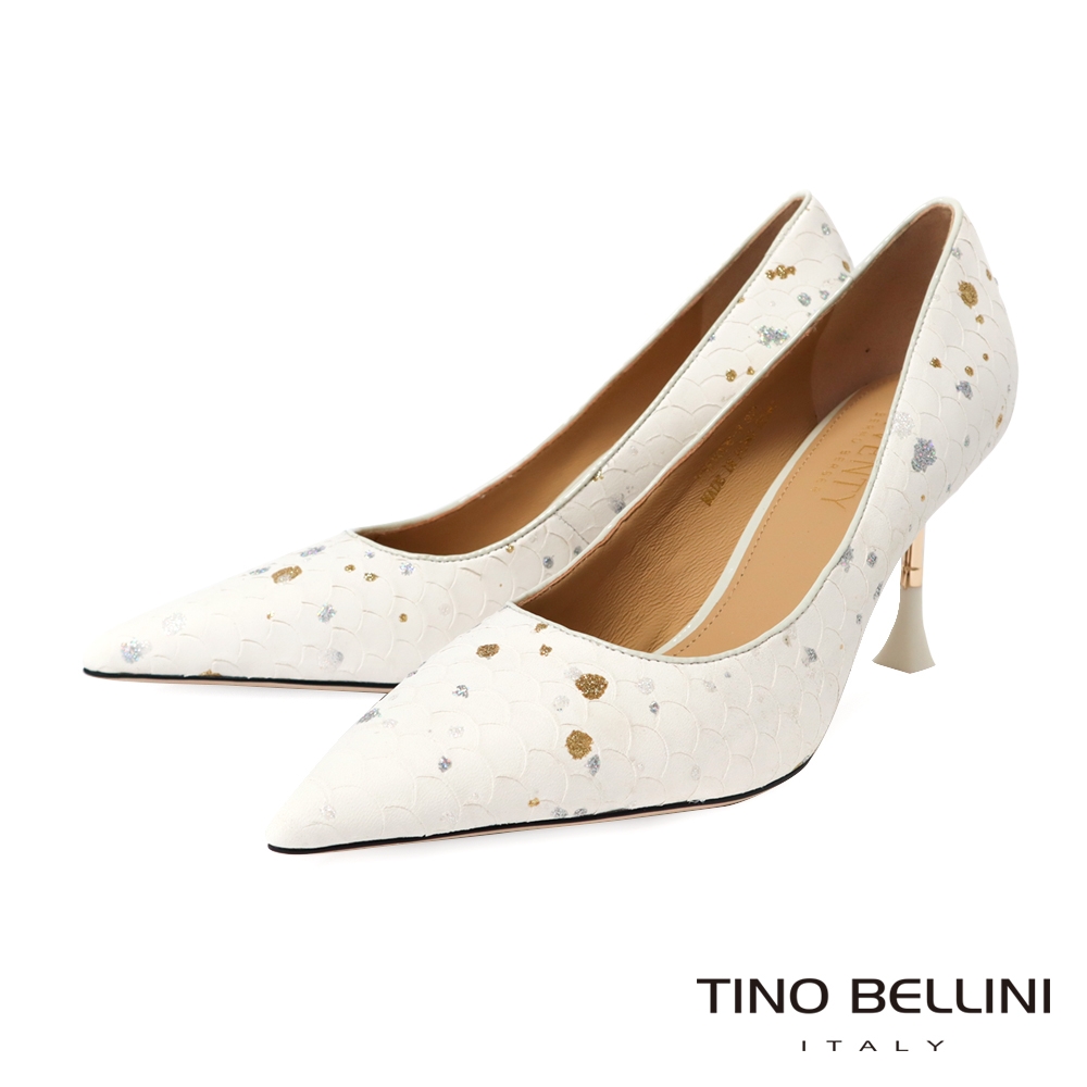 Tino Bellini 尖頭美人魚異材質拼接高跟鞋FSEV006(米白)