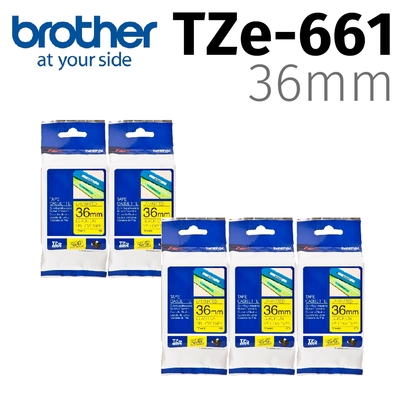 【5入組】brother 原廠護貝標籤帶 TZe-661 (黃底黑字 36mm)