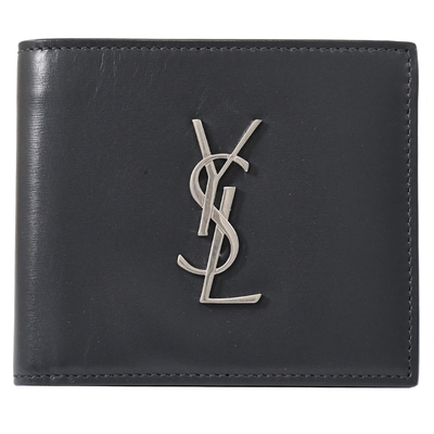 YSL Saint Laurent MONOGRAM 金屬大LOGO男仕對開八卡短夾(鐵灰)